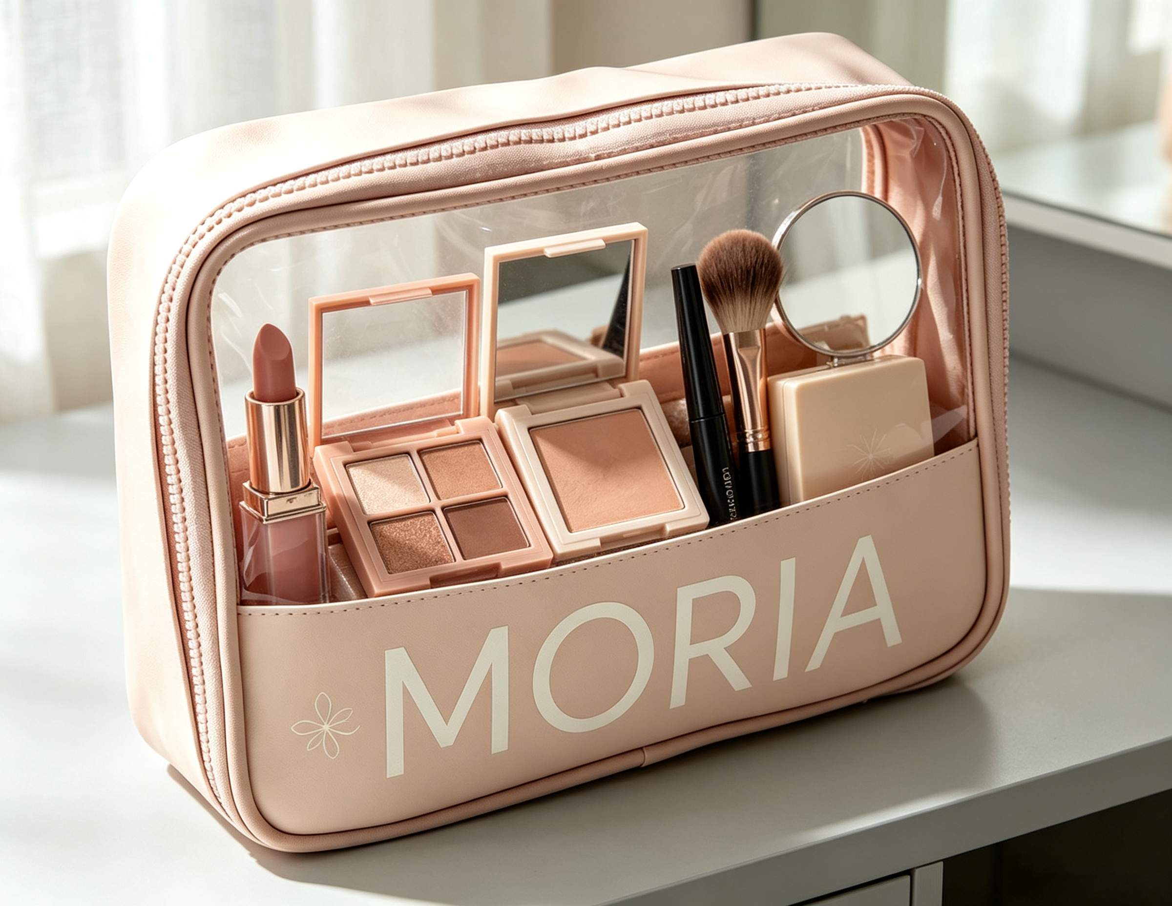 Custom Printed Portable Waterproof Transparent Cosmetic Bag with zipper for traveling